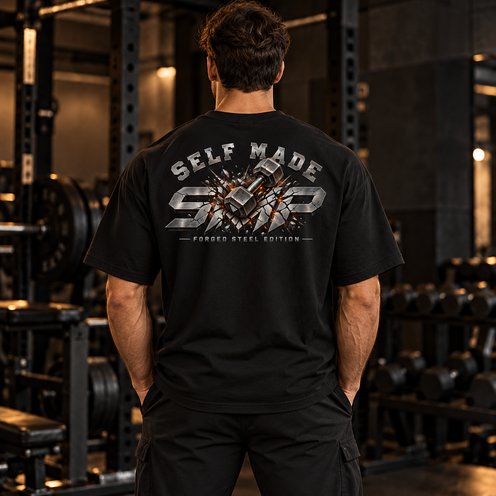 Forged Steel schwarzes Oversized Shirt – Model Rückansicht