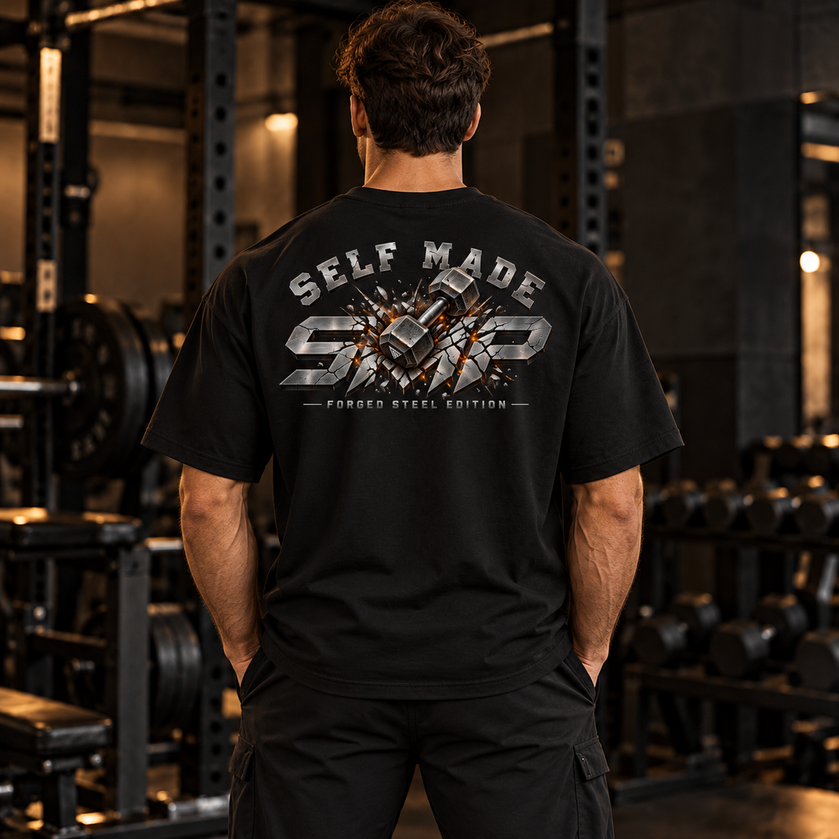 Forged Steel schwarzes Oversized Shirt – Model Rückansicht