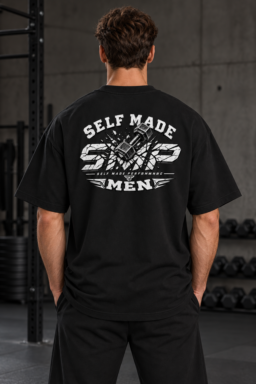 SMP Herren Oversized T-Shirt in Schwarz, Rückansicht am Model