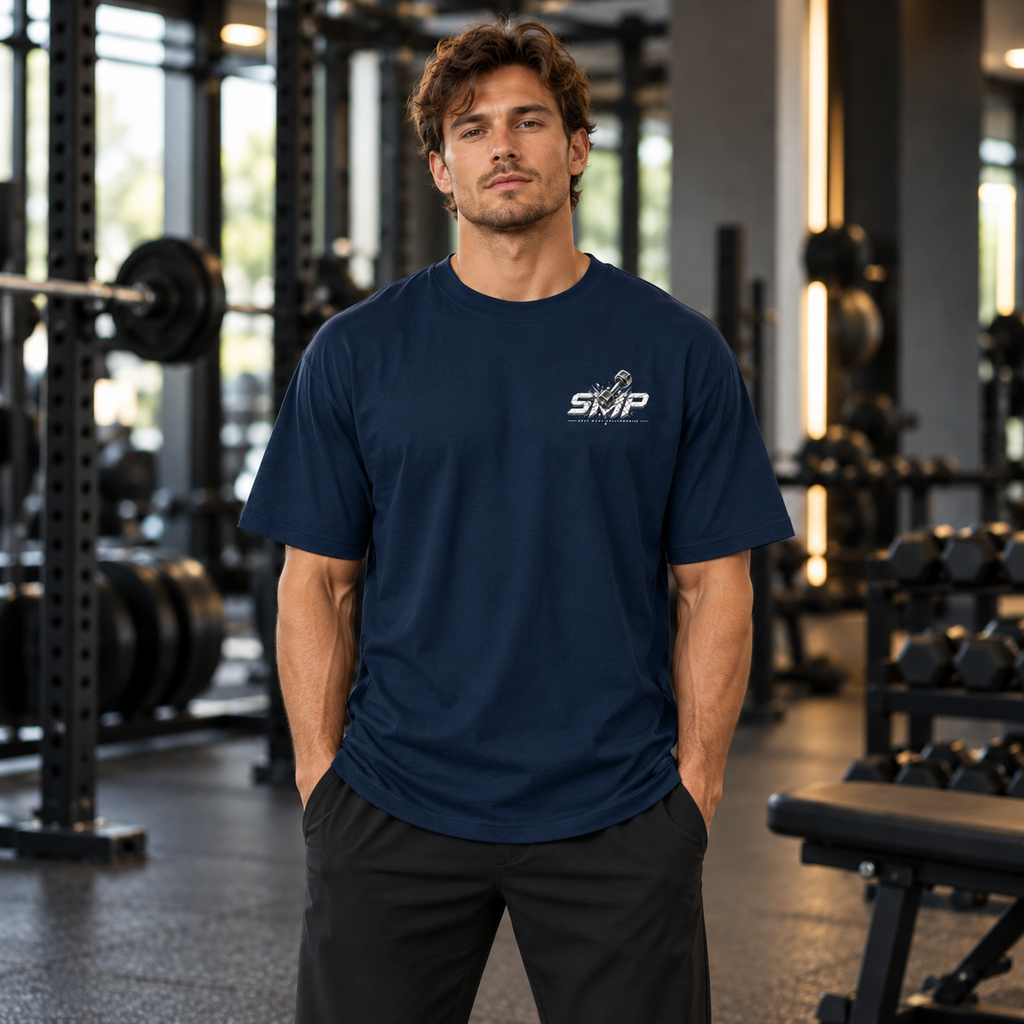 Unisex Shirt French Navy – männliches Model, Vorderansicht